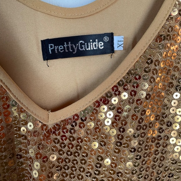 Gold Sequin Cold Shoulder Cocktail Top XL - Picture 2 of 5